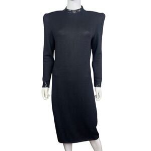 St John by Marie Gray Vtg Women's 10 Black Santana Knit Sequin Midi Dress EUC